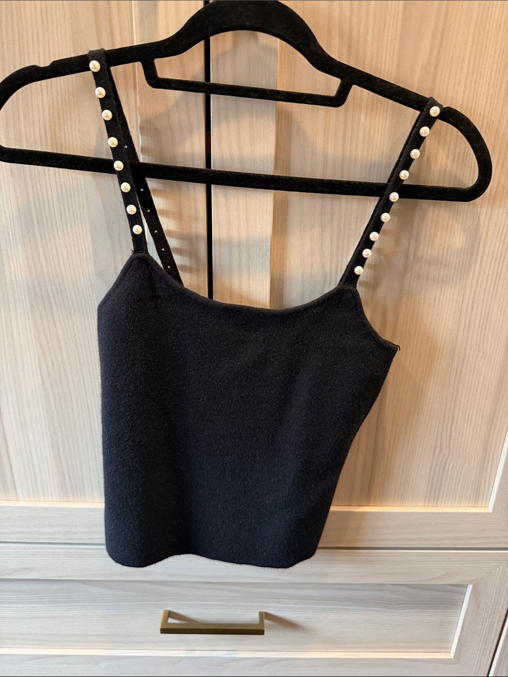 INC - Black Pearl-Strap Knit Cami Top- Sz S